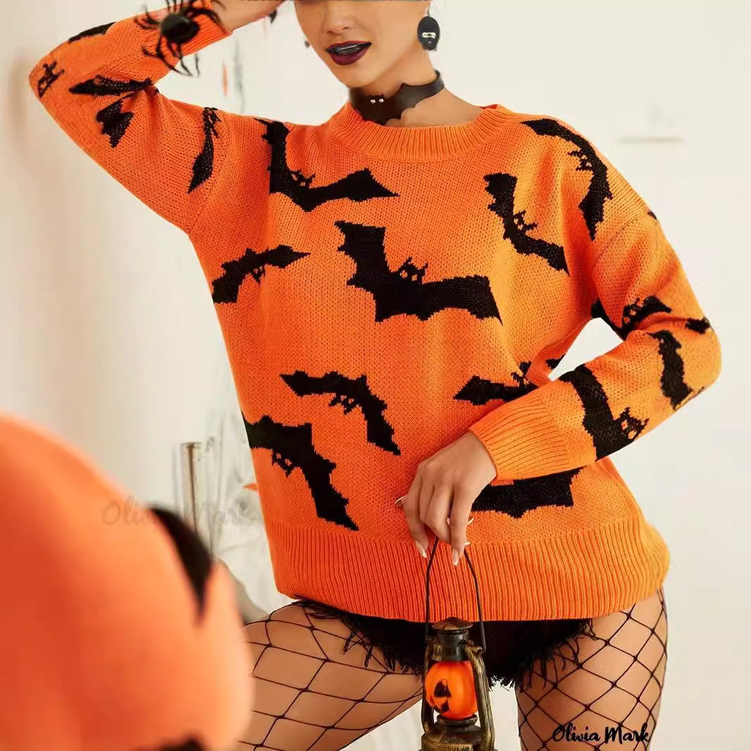 Fashion Women's Wear Long Sleeve Halloween Brocade Sweater Knitted