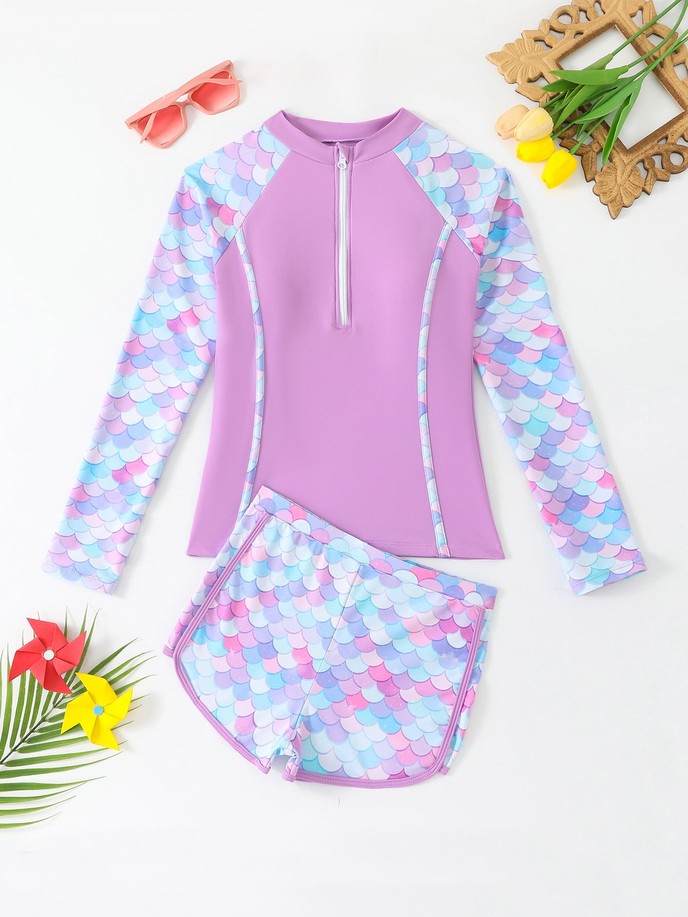 Boxer & Zipper Swimsuit With Chest Pad